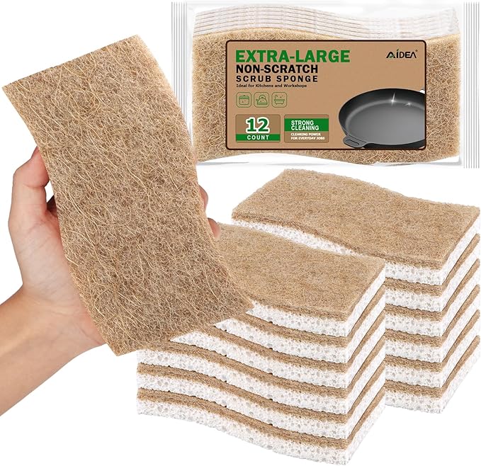 AIDEA XL Sponges Kitchen, 12Count, Non-Scratch Dish Sponges, Large Natural Sponge for Non Stick Cookware, Cellulose Cleaning Sponge for Dishes, Bathroom, Household by AIDEAHOME