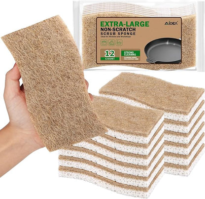 AIDEA XL Sponges Kitchen, 12Count, Non-Scratch Dish Sponges, Large Natural Sponge for Non Stick Cookware, Cellulose Cleaning Sponge for Dishes, Bathroom, Household by AIDEAHOME