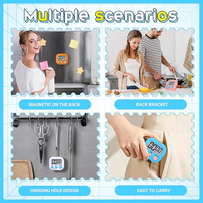 Mwellewm Digital Kitchen Timer 12 Packs Magnetic Classroom Stopwatch Timer 6 Colors Small Digital Countdown Timers for Cooking Mini Loud Alarm Stop for Kitchen Study Work Sports Games Office Clock - Image 5