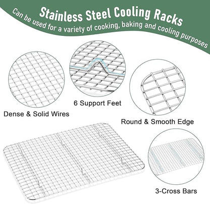 Homikit Baking Sheet with Wire Rack Set (1 Pan+1 Rack), 16" x 12" Stainless Steel Cookie Bacon Pan for Oven, Nonstick Jelly Roll Pan Baking Tray with Grid Cooling Rack for Cook Roast, Dishwasher Safe