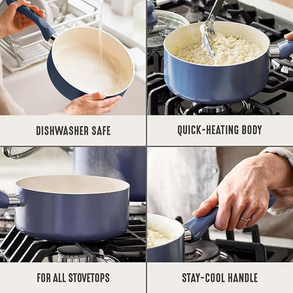 GreenLife 2 Quart Nonstick Saucepan with Lid, Non-Toxic Ceramic Pot, Dishwasher Safe, Stay-Cool Handle, Induction Ready, Fast Heating, PFAS/PFOA Free, Easy Clean, Slate Blue - Image 4