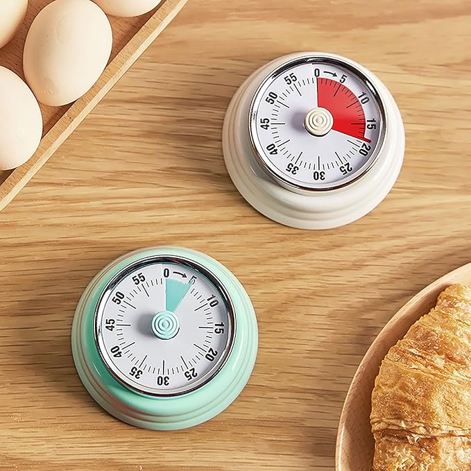 Elegant Stainless Steel Vintage Kitchen Timer with Magnetic Attachment - 60-Minute Countdown & Audible Alarm, Perfect for Cooking, Office Tasks, and Study Sessions (01-Beige)