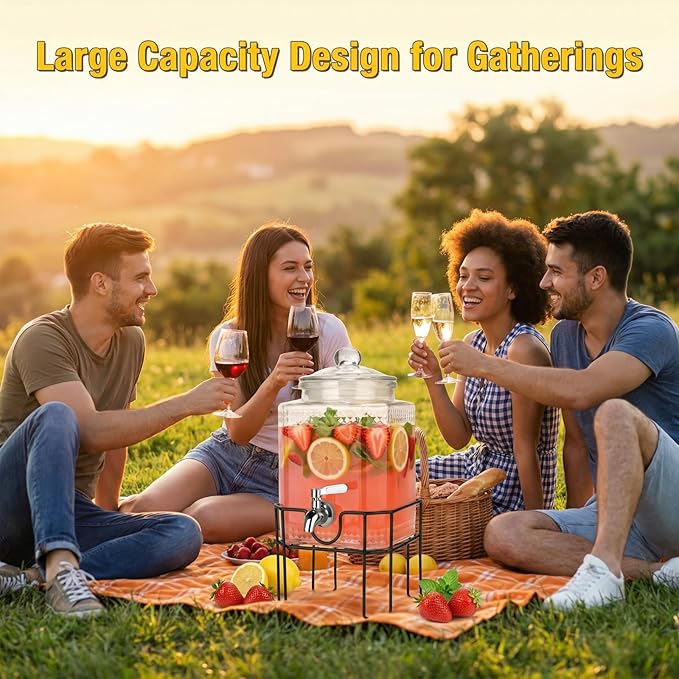 Drink Dispenser, Drink Dispensers for Parties, 1 Gallon Glass Beverage Dispenser with Stand and Glass Lid, 100% Leakproof Spigot, Ideal for Lemonade, Juice, Iced Tea, Laundry Detergent - Image 8