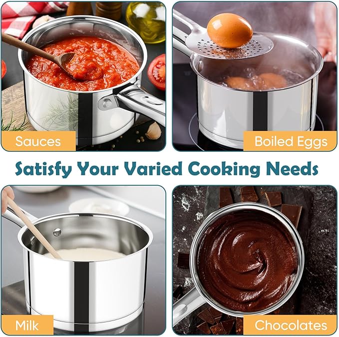P&P CHEF 1 Quart Saucepan with Lid Set, Stainless Steel Small Cooking Pot Induction Sauce Pan for Pasta Soup, Ergonomic Handle & Tri-ply Base, Dishwasher Safe, 1 Pan - Image 5