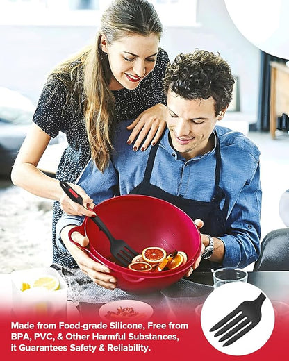 Silicone Flexible Cooking Fork, 11.6 Inch Heat Resistant, Large Non Stick, Mash Food, Whisk Eggs (BR)