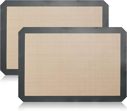 Luckyiren Silicone Baking Mat Set, Non-Stick Reusable Food-Grade Oven Liners, Half Sheet Size 16.54 x 11.62 Inch, Grey, 2 Pack