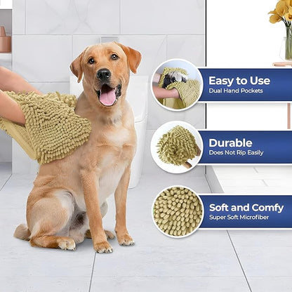 Muddy Mat Doggy Dryer, Highly Absorbent Microfiber Washable Dog Shammy Quick Drying Towel Absorber - Extra Soft Plush Wrap Chenille Bath Towels to Dry Soggy Large Pets & Small Puppy-Beige 19"x46" - Image 4