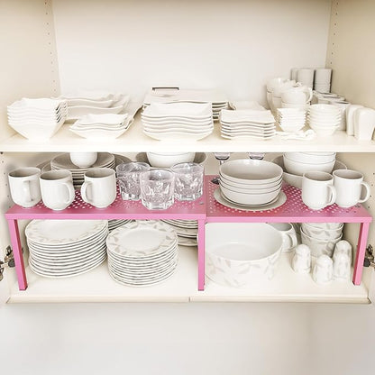 Simple Houseware Expandable Stackable Kitchen Counter Shelf Organizer, Pink, Metal Top, 11.25 in L x 7.9 in W x 5.4 in H - Image 2