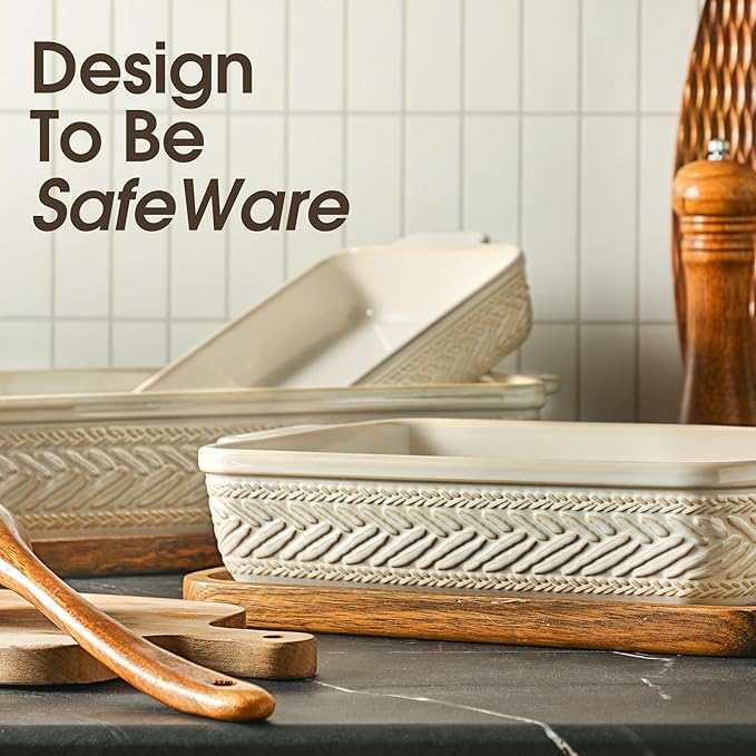 Casserole Dishes for Oven, Ceramic Baking Dishes Set of 3, Rectangular Lasagna Pans Casserole Dish Set for Baking, Cooking, Kitchen, Cake Dinner, Banquet (15.4''/12.3''/9.8'') - Image 4
