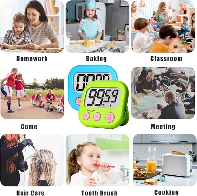 ZILLEEN Classroom Timer for Kids Teachers Digital Timers, Blue Green 6 Pack - Image 5