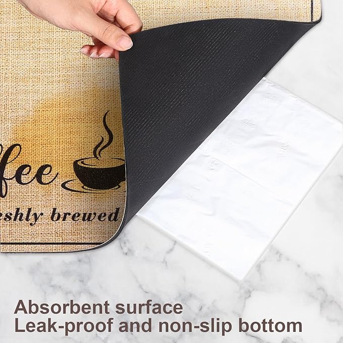 CooRug Absorbent Coffee Mat, Fashion Dish Drying Mat for Kitchen Counter Coffee Bar Accessories Espresso Machine Dish Rack 16" x 24" Beige - Image 8