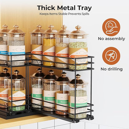 Mystozer Pull Out Spice Rack Organizer for Cabinet, Slide Out Spice Racks, Easy to Install, 7.08" Wx10.43 Dx8.26 H, 2 Drawers 2 Tiers(Black) - Image 6