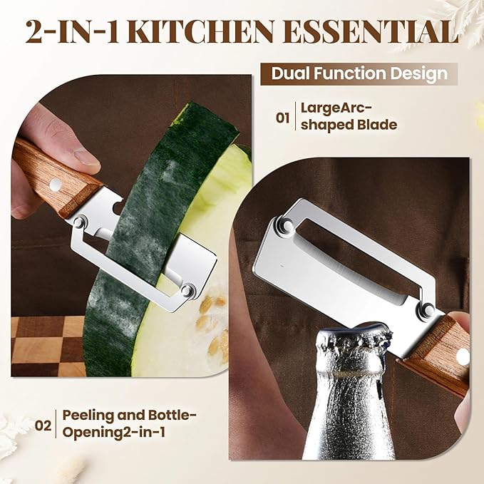 Multifunctional Vegetable Peeler, Premium Vegetable Peeler with Wooden Handle＆bottle Opener, Stainless Steel Blade Peeler for Kitchen, Non-slip Ergonomic Design - Image 3