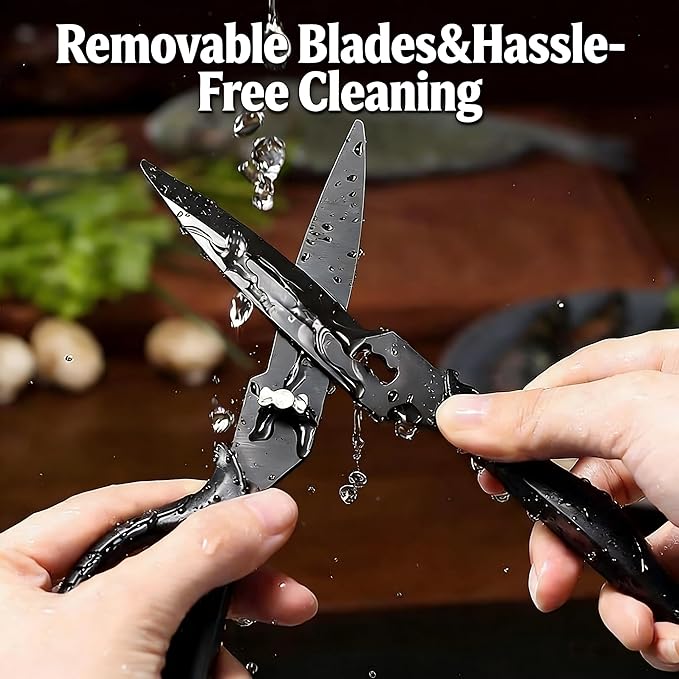 Heavy Duty Kitchen Scissors, Titanium Coated All Purpose Shears - Extra Sharp Detachable Blades for Poultry, Chicken Bones, Meat, Vegetables, Herbs | Micro Serrated & Ergonomic Handle - Image 5