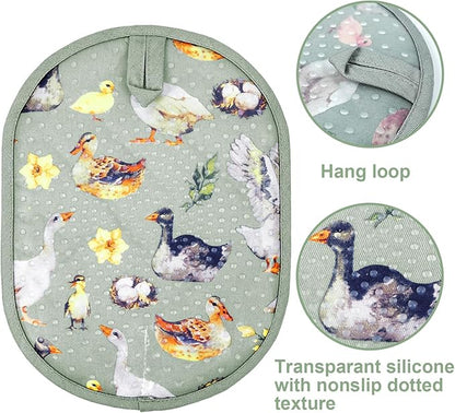 Pot Holders Set of 2 with Transparent Clear Silicone Shell and Nice Duck Flower Cotton Lining, Heat Resistant to 500 F Kitchen Oven Gloves Pot Holder for Cooking (Wathet Blue, Potholders) - Image 3