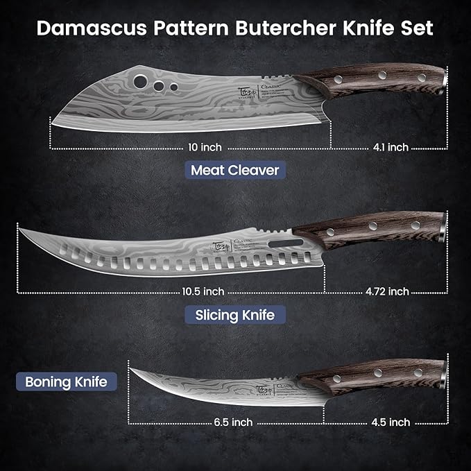 SYOKAMI Butcher Knife Set, 3 PCS Kitchen Knives Set for Cutting, Meat Cleaver Chef Knife Set, Japanese Style High Carbon Steel Knives Set, Chopping & Slicing & Boning for Home and BBQ, Gift for Mom