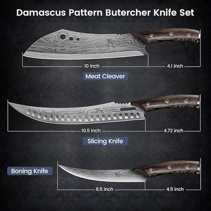 SYOKAMI Butcher Knife Set, 3 PCS Kitchen Knives Set for Cutting, Meat Cleaver Chef Knife Set, Japanese Style High Carbon Steel Knives Set, Chopping & Slicing & Boning for Home and BBQ, Gift for Mom