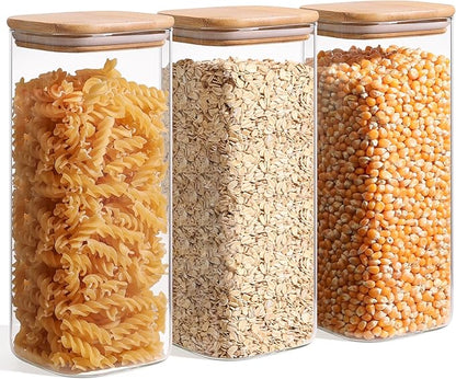 ComSaf 1.9 Qt Glass Storage Containers with Lids, Glass Jars with Lids, Clear Food Storage Jar, Square Canister Set of 3, Pantry Organizers and Storage for Flour Rice Pasta Tea Coffee Bean - Image 9
