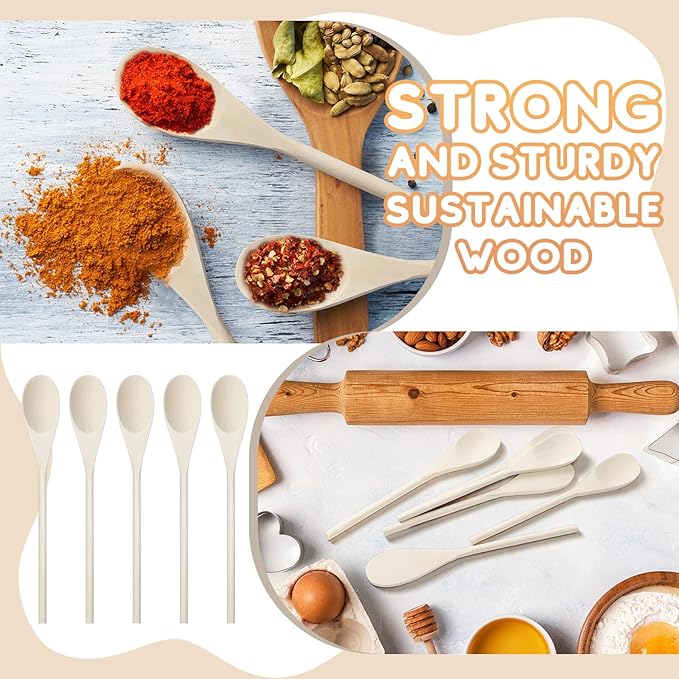 Eaasty 50 Pcs 9.8 Inch Wooden Spoons Bulk for Cooking Handle Long Wooden Spoons Stirring Spoons Oval Wood Mixing Spoons for Baking Mixing Serving Stirring Cooking Tasting Crafts
