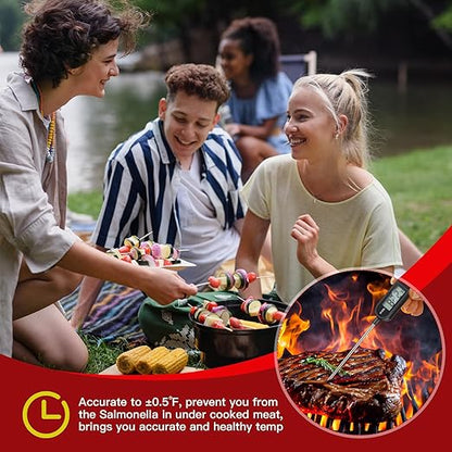 Copkim 6 Pcs Instant Read Meat Thermometer with Long Probe 9.65 Inch Kitchen Cooking Food Candy Waterproof Digital Thermometer for BBQ Water Milk Yogurt Liquid (Round&Square Ring,Black,White,Red) - Image 6