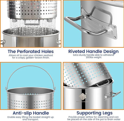 ARC 52QT Stainless Steel Stockpot for Crab Seafood Boiler Crawfish Pot with Basket and Steamer Rack, Outdoor Cooking Pot for Lobster Shrimp Boiling, Turkey Fryer and Tamales Steamer, 13 Gal - Image 5