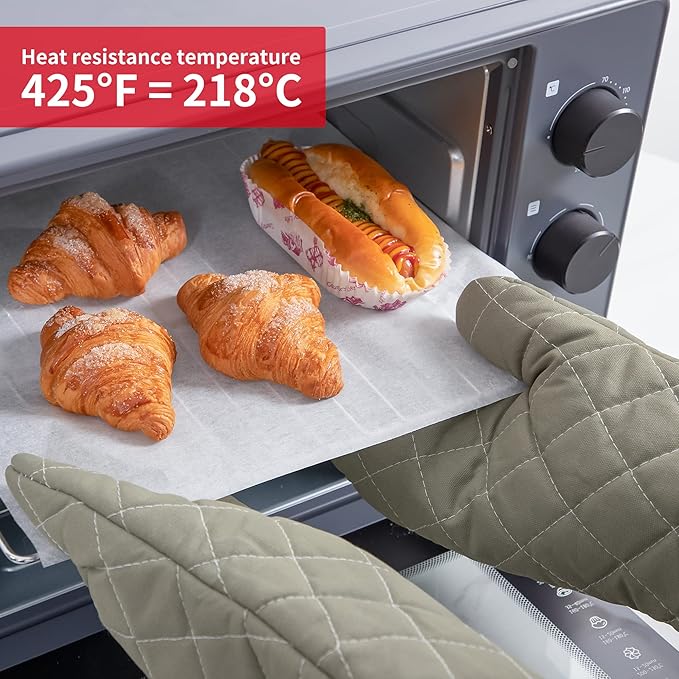 ARCLIBER Oven Mitts Heat Fire Resistant Oven Mitts 425 ° F, Quilted Terry Cloth Cotton Soft Lining Oven Gloves, Extra Long Kitchen Mittens for Cooking Baking - Image 4