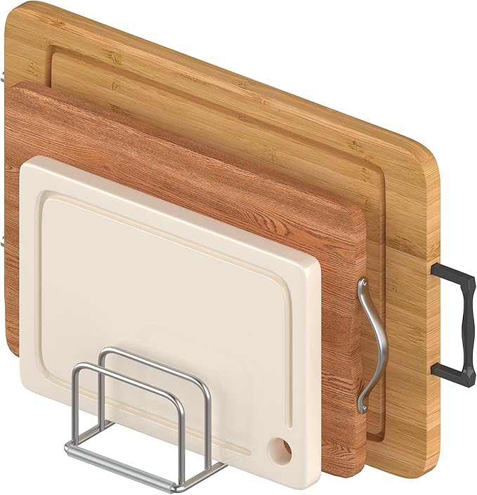 KORRTFID Cutting Board Organizer Stand Holder,304 Stainless Steel Chopping Board Holder,Pot Pan Lid Holder Rack kitchen Shelf Bakeware,Cookie Sheets Organizer (1.0 Inch Width Slots) - Image 9