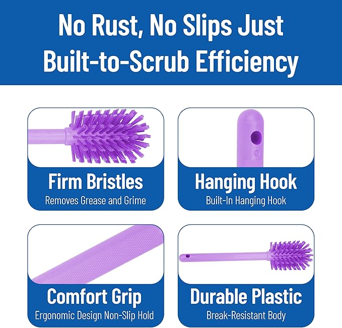 SPARTA Large Water Bottle Brush Ideal for Wide-Mouth Jars, Bottles and Tumblers, Dishwashing Tool with Handle for Home and Commercial Kitchens, Plastic, 16 Inches, Purple (Pack of 4)