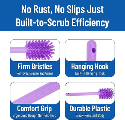 SPARTA Large Water Bottle Brush Ideal for Wide-Mouth Jars, Bottles and Tumblers, Dishwashing Tool with Handle for Home and Commercial Kitchens, Plastic, 16 Inches, Purple (Pack of 4)