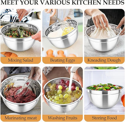 TeamFar Mixing Bowls, Stainless Steel Nesting Salad Bowls with Lids Set of 3 & 3 Grater Attachments, For Mixing/Serving/Storing, Non-toxic & Long-lasting, Size 4.6/3 / 1.5 QT, Khaki - Image 7