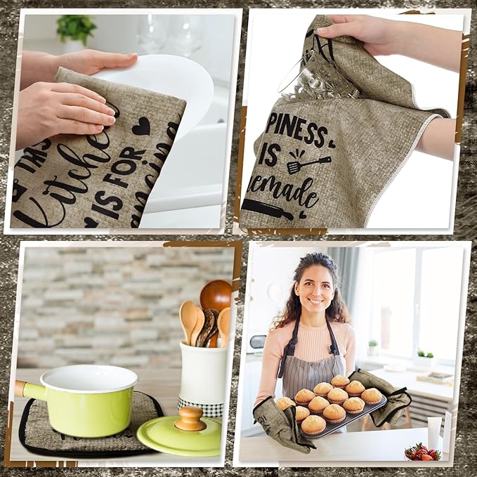 Leinuosen 8 Pcs Kitchen Towels and Oven Mitts Sets Pot Holders Dishcloths Set Kitchen Decorative Accessories Absorbent Potholders Heat Resistant for Chef Baking Cooking - Image 7