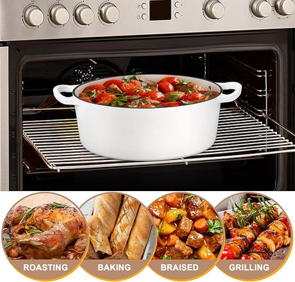 E-far 5QT Oval Dutch Oven Pot with Lid, Enameled Cast Iron Dutch Oven with Dual Handles for Sourdough Bread Baking Cooking, Nonstick Enamel Coated Cookware(White), Non-Toxic & Easy Clean