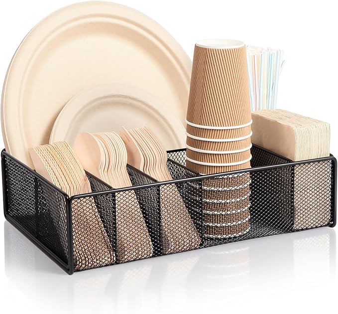 Utensil Caddy for Party - Paper Plate Holder ,Silverware Caddy Utensil Holder Paper plate Organizer with 6 Compartments for Party, Camping, Picnic by ZZDWLDHA