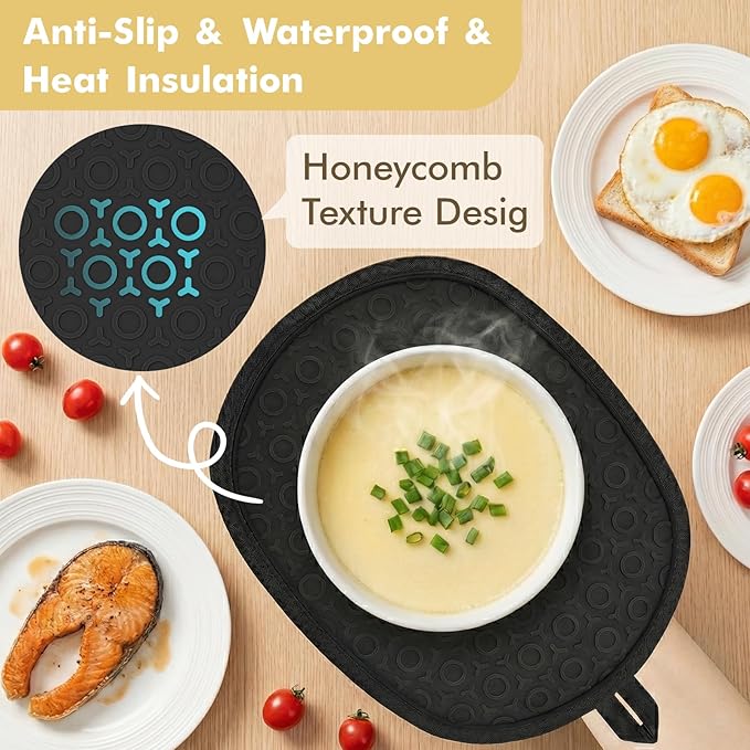2Pack Heat-Resistant Silicone Pot Holders & Oven Mitts Set, Kitchen Hot Pads for Hands and Pots, Non-Slip Grip & Dishwasher Safe, Kitchen Accessories for Baking, Cooking, Grilling(Grey)