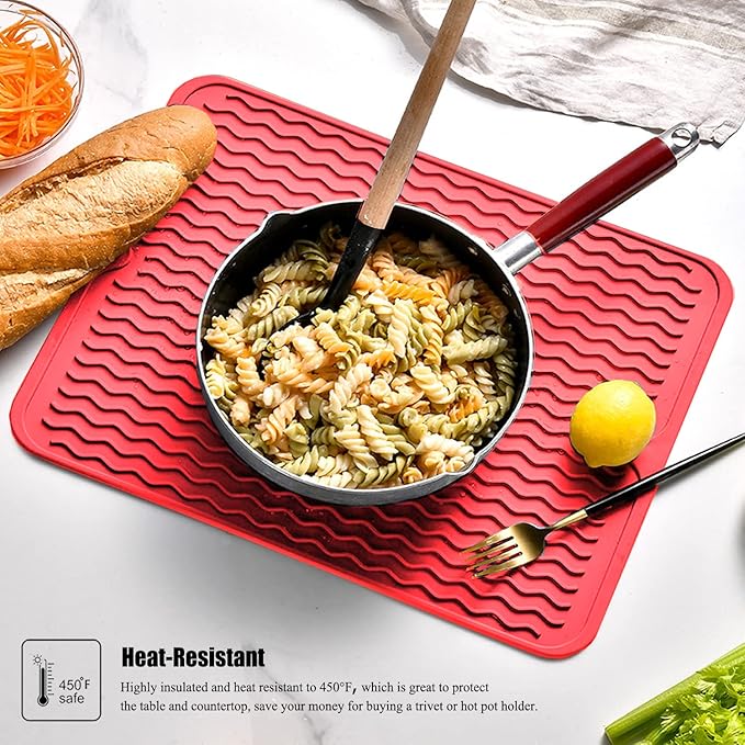 Silicone Dish Drying Mat, Non-Slip Easy Clean Sink Mat Large Heat-resistant Dish Drainer Mat for Kitchen Counter, Sink, Refrigerator or Drawer liner (18" x 16", RED) - Image 6