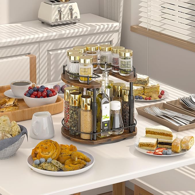 Across-Star Lazy-Susan-Spice-Rack -Organizer For Cabinet With Adjustable Height, 12 inch Rotating Seasoning Holder Spice Organization For Pantry, 2-Tier Kitchen Counter Shelf Countertop Organizer - Image 2