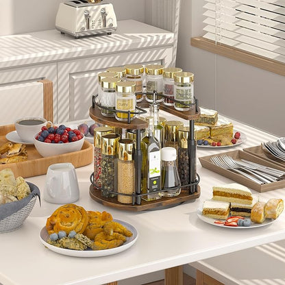 Across-Star Lazy-Susan-Spice-Rack -Organizer For Cabinet With Adjustable Height, 12 inch Rotating Seasoning Holder Spice Organization For Pantry, 2-Tier Kitchen Counter Shelf Countertop Organizer - Image 2