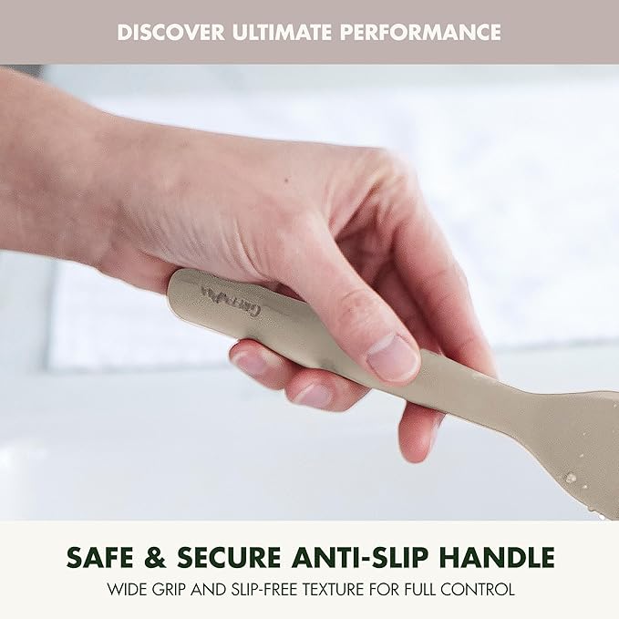 GreenPan Silicone Fish Turner Spatula, Slotted Cooking Kitchen Utensil, Flexible Rubber Nonstick Cookware, Rigid Steel Core, Heat-Resistant, Anti-Slip Handle, BPA-Free, Dishwasher Safe, Taupe - Image 5