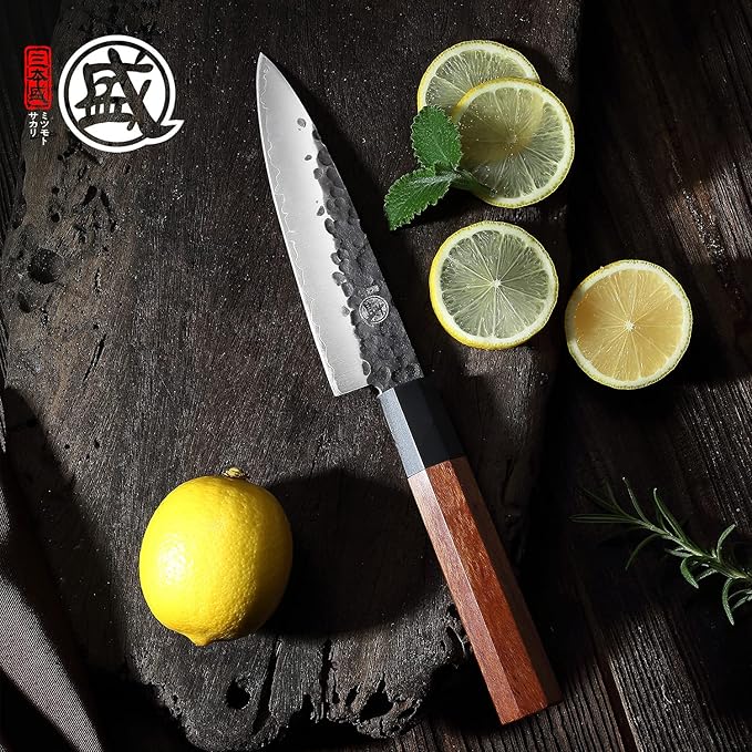 MITSUMOTO SAKARI Japanese Chef's Knife Set 4 Pcs, Professional Hand Forged Kitchen Chef Knife Set, High Carbon Ultra Sharp Cooking Chefs Knife Set (Rosewood Handle & Sandalwood Box) - Image 7