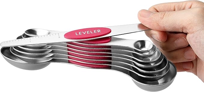 Spring Chef Pink Stainless Steel Magnetic Measuring Spoons Set of 8 with Leveler, Dual Sided Teaspoon & Tablespoon Measuring Set for Dry and Liquid Ingredients, Kitchen Gadgets for Baking & Cooking - Image 8