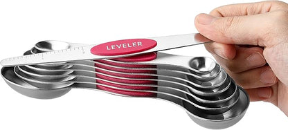 Spring Chef Pink Stainless Steel Magnetic Measuring Spoons Set of 8 with Leveler, Dual Sided Teaspoon & Tablespoon Measuring Set for Dry and Liquid Ingredients, Kitchen Gadgets for Baking & Cooking - Image 8