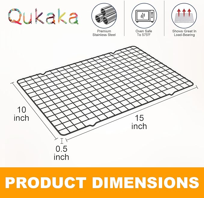 2PCS Cooling Racks for Cooking and Baking - 10" x 15"Heavy Duty Stainless Steel Wire Rack for Baking, Grilling, Roasting - Oven & Dishwasher Safe - Fits Jelly Roll Sheet Pan（Black） - Image 6