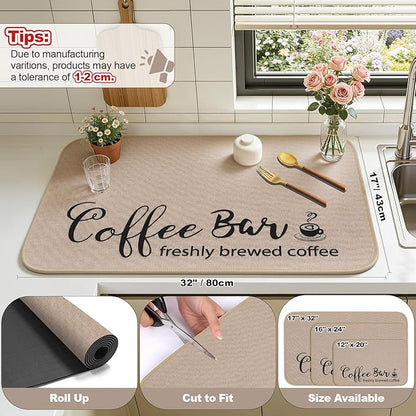 Findosom Dish Drying Mat, 17"x 32" Super Absorbent & Hide Stain Coffee Mat, Cuttable Drying Mat for Kitchen Counter, Coffee Bar Accessories, Under Dish Rack, Coffee Maker, Espresso Machine, Linen - Image 2