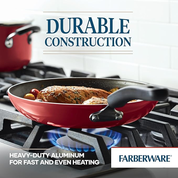 Farberware Cookstart DiamondMax Nonstick Cookware/Pots and Pans Set, Dishwasher Safe, Includes Baking Pan and Cooking Tools, 15 Piece - Red - Image 6