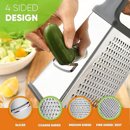 Spring Chef Professional Cheese Grater - Stainless Steel Box Grater for Kitchen, XL Size, 4 Sides - Perfect Shredder for Parmesan Cheese, Carrot, Potato, Ginger - Dishwasher Safe - Gray - Image 6