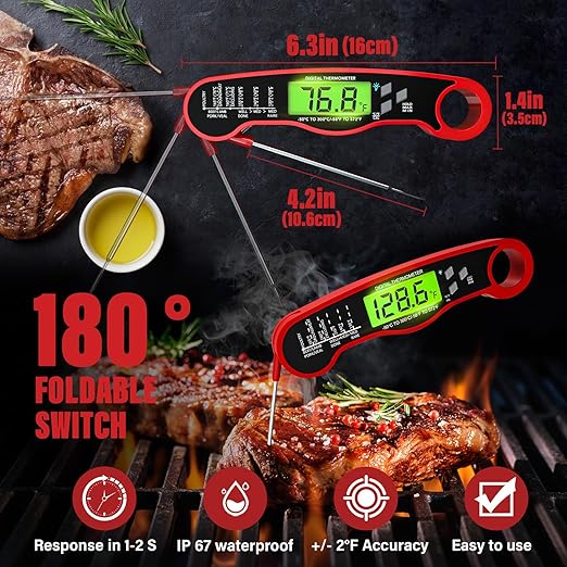 AWLKIM 5 Pack Professional Kitchen Food Thermometer Set – Includes Instant Read Digital Meat Thermometer, Oven-Safe, Ambient Oven Monitoring, Fridge & Candy/Deep Fry for Cooking, BBQ, Baking - Image 2