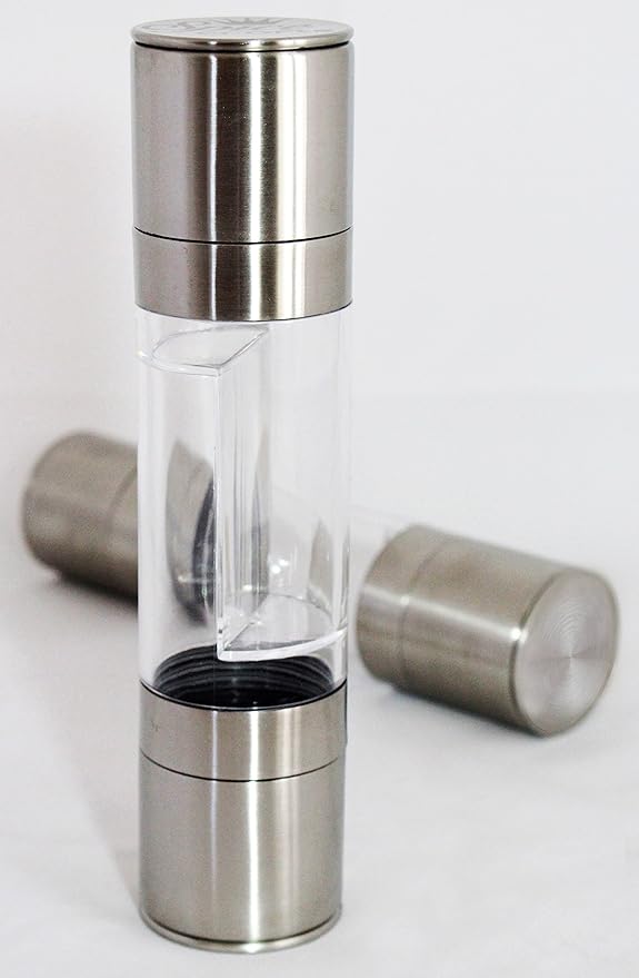All-in-One Salt and Pepper Grinder Set, 2-in-1 Dual Mill Combo, Stainless Steel, Pure Ceramic Grinders