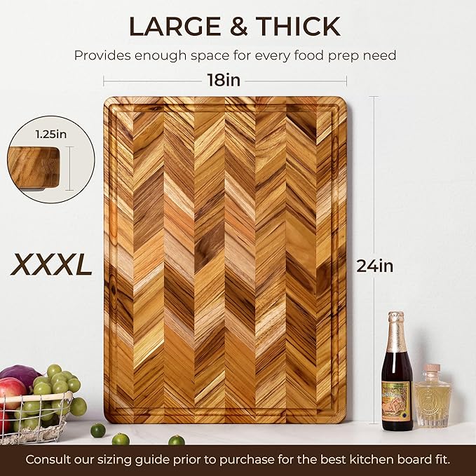 Teak Wood Cutting Board for Kitchen 24'' Extra Large End Grain Heavy Duty Checkered Cutting Board Non Toxic Best Handcrafted Solid Wood Decorative Charcuterie Butcher Block Countertop Meat Vegetables - Image 3