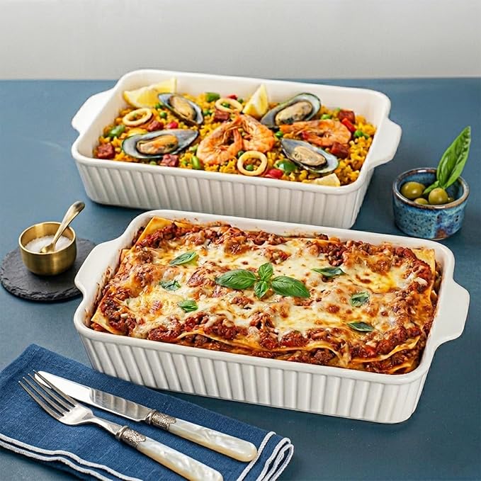 Dizada 9x13 Casserole Dish Set of 2 - Deep 4.2 Qt Porcelain Baking Dishes, Ceramic Bakeware for Lasagna, Roasts, Cake, Oven Microwave Safe(NO LIDS) - Image 8