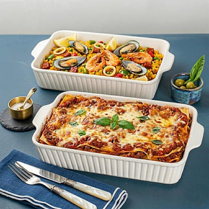 Dizada 9x13 Casserole Dish Set of 2 - Deep 4.2 Qt Porcelain Baking Dishes, Ceramic Bakeware for Lasagna, Roasts, Cake, Oven Microwave Safe(NO LIDS) - Image 8